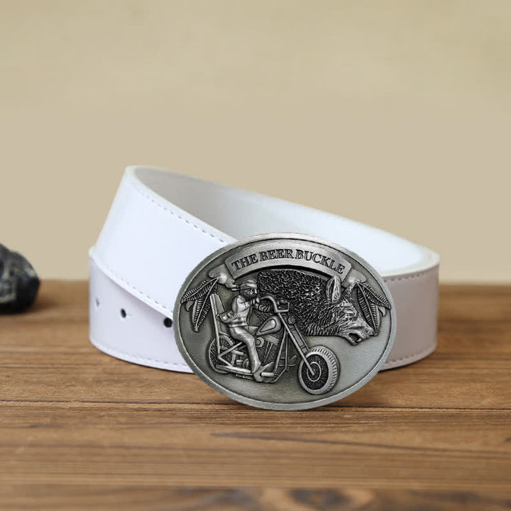 Ceinture en cuir avec boucle porte-bière créative pour moto pour homme