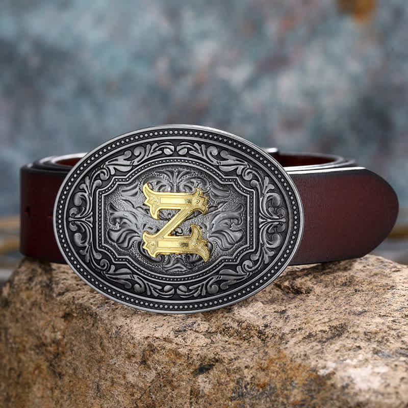 Ceinture en cuir unisexe style hip-hop avec boucle en relief et initiales