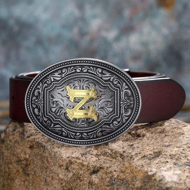 Ceinture en cuir unisexe style hip-hop avec boucle en relief et initiales