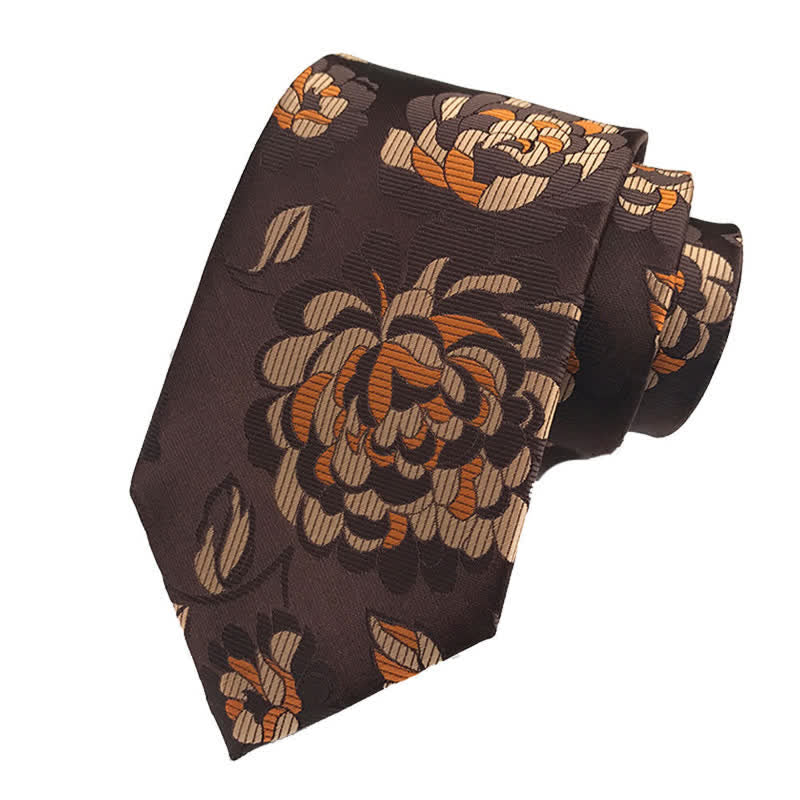 Ensemble de 3 cravates à motif floral de chrysanthème pour homme