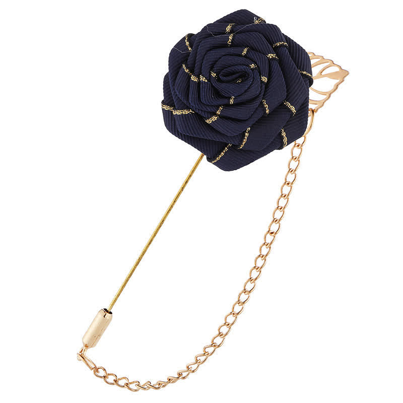 Broche chaîne camélia florale pour homme