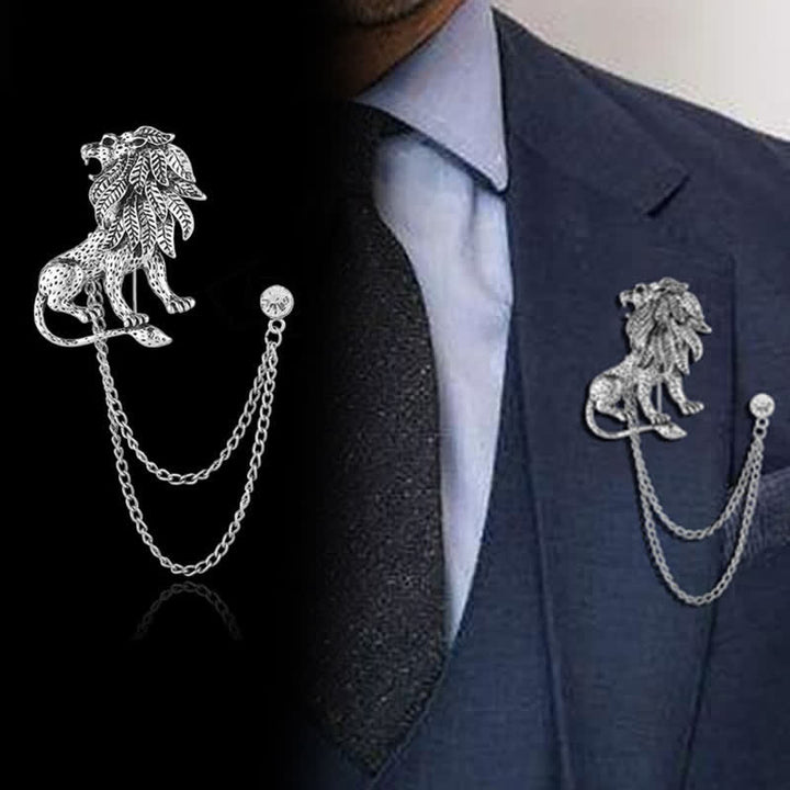 Broche chaîne lion dominant pour homme