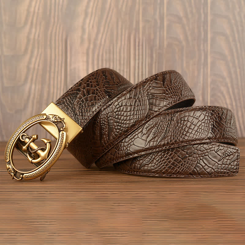 Ceinture en cuir gaufré crocodile pour homme, motif ancre nautique