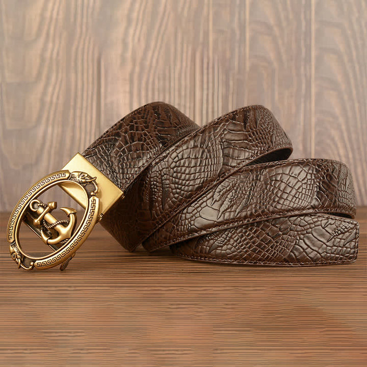 Ceinture en cuir gaufré crocodile pour homme, motif ancre nautique