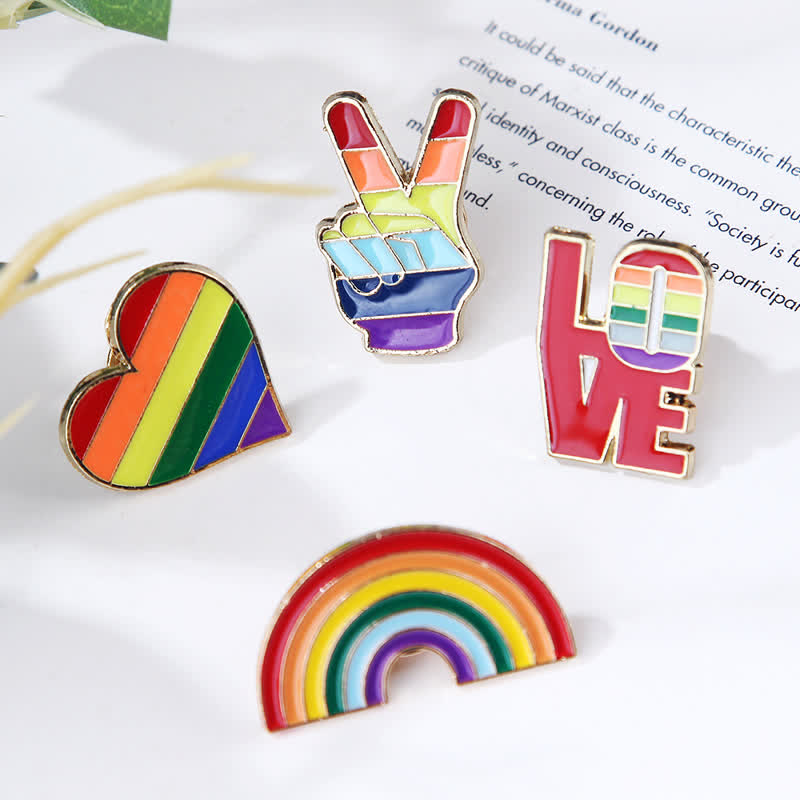 Lot de 4 broches avec drapeau arc-en-ciel Love Is Love