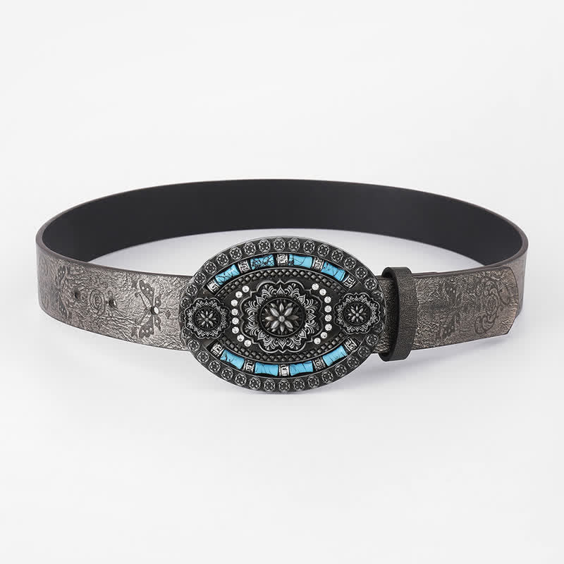 Ceinture en cuir à motif floral turquoise bohème pour homme