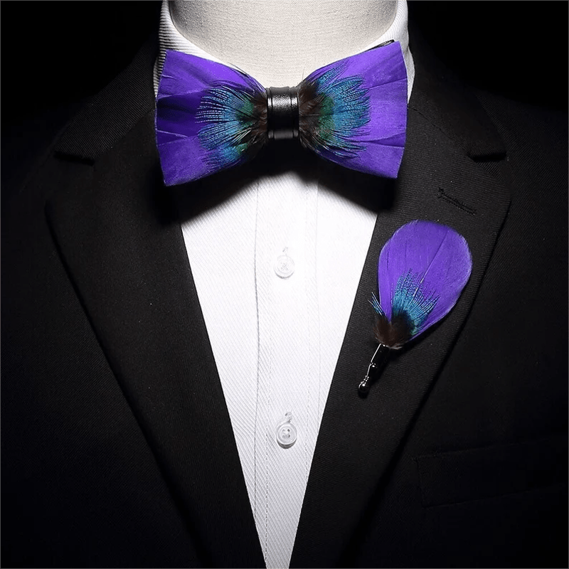 Nœud papillon en plumes violet et bleu sarcelle Royalty avec épingle à revers - image 2