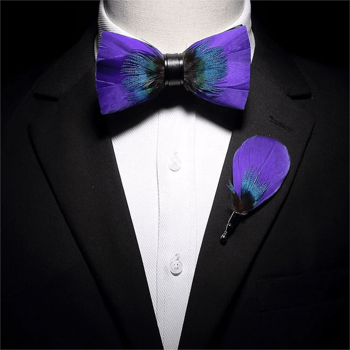 Nœud papillon en plumes violet et bleu sarcelle Royalty avec épingle à revers - image 2