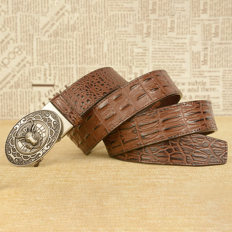 Ceinture en cuir pour homme à motif alligator et chèvre sauvage