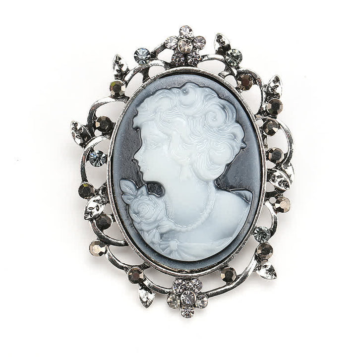 Broche camée ovale scintillante pour femme