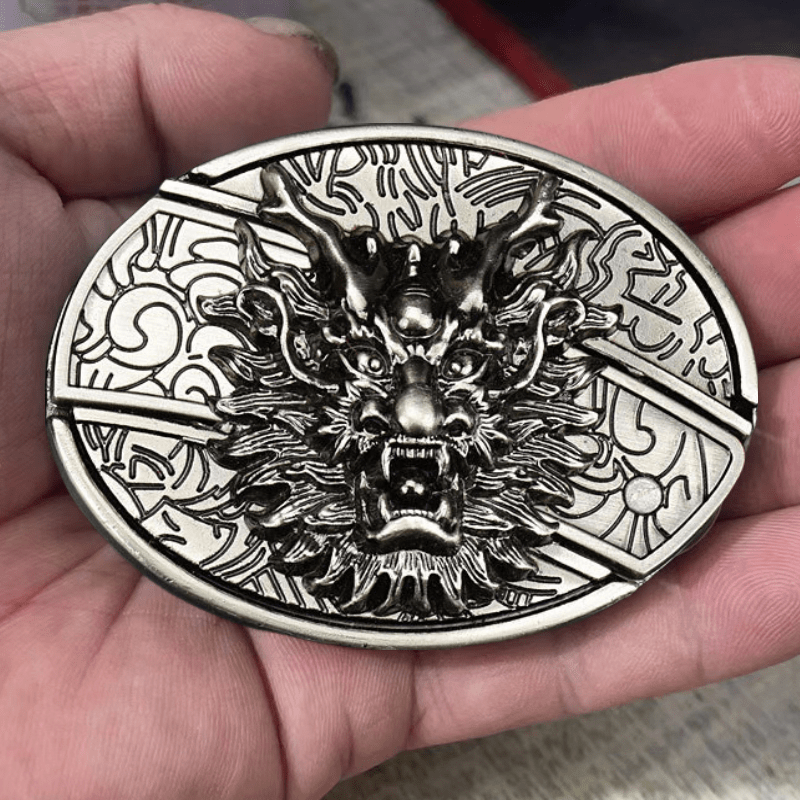 Ceinture en cuir pour homme avec tête de dragon et couteau pliant
