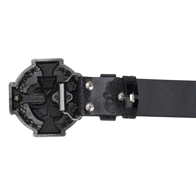 Ceinture en cuir à motif tête de mort en relief pour homme