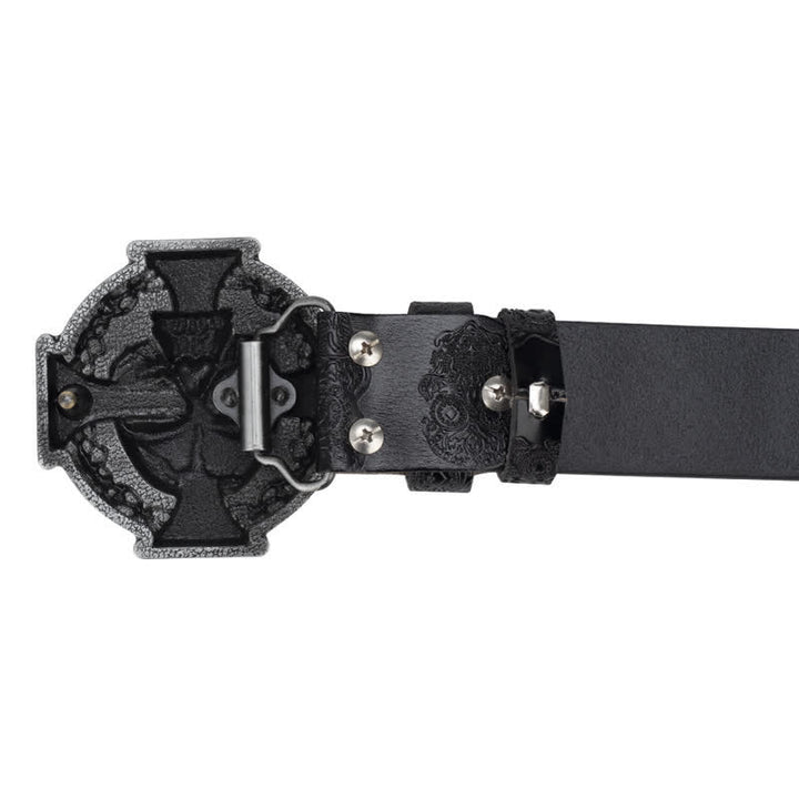 Ceinture en cuir à motif tête de mort en relief pour homme