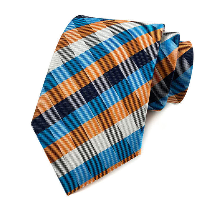 Costume de smoking slim pour homme avec cravate à carreaux - Bleu et orange - image 8