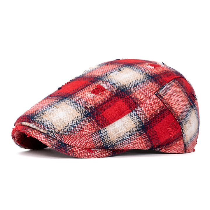 Béret à carreaux vintage à bords cassés pour l'automne et l'hiver - Rouge - Réglable (22"-24") - image 11