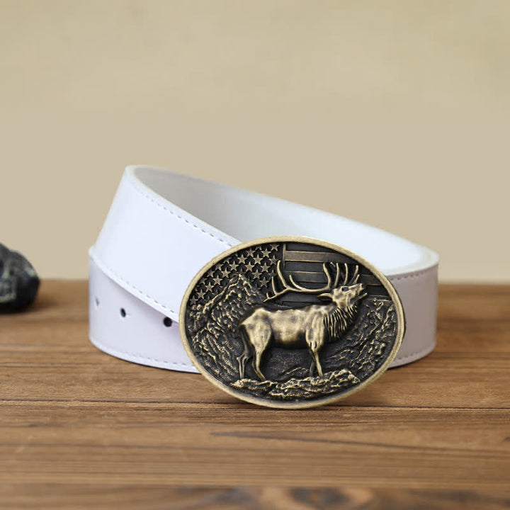 Ceinture en cuir à boucle pour homme avec drapeau américain et élan