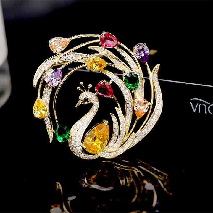 Broche phénix paon ornée pour femme
