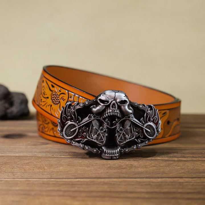 Ceinture en cuir à boucle tête de mort pour homme avec tête de mort et fantôme