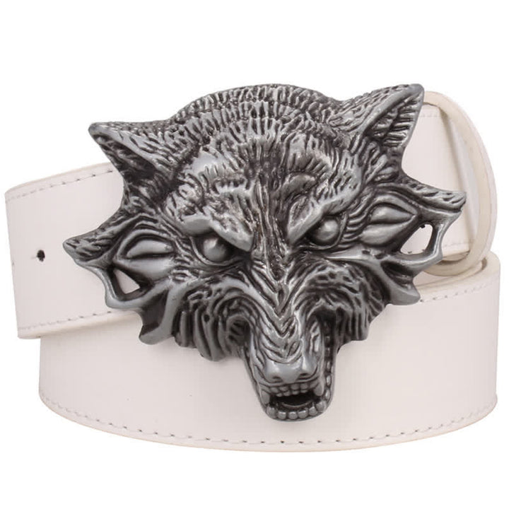 Ceinture en cuir pour homme avec gravure d'animaux en tête de loup féroce
