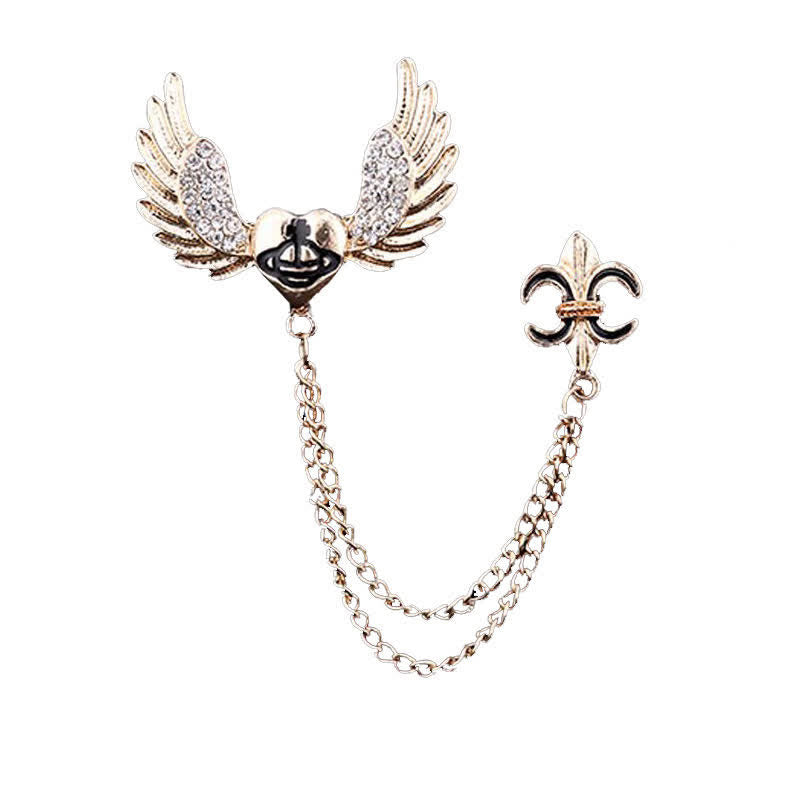 Broche chaîne en forme d'ailes d'ange en forme de cœur pour homme