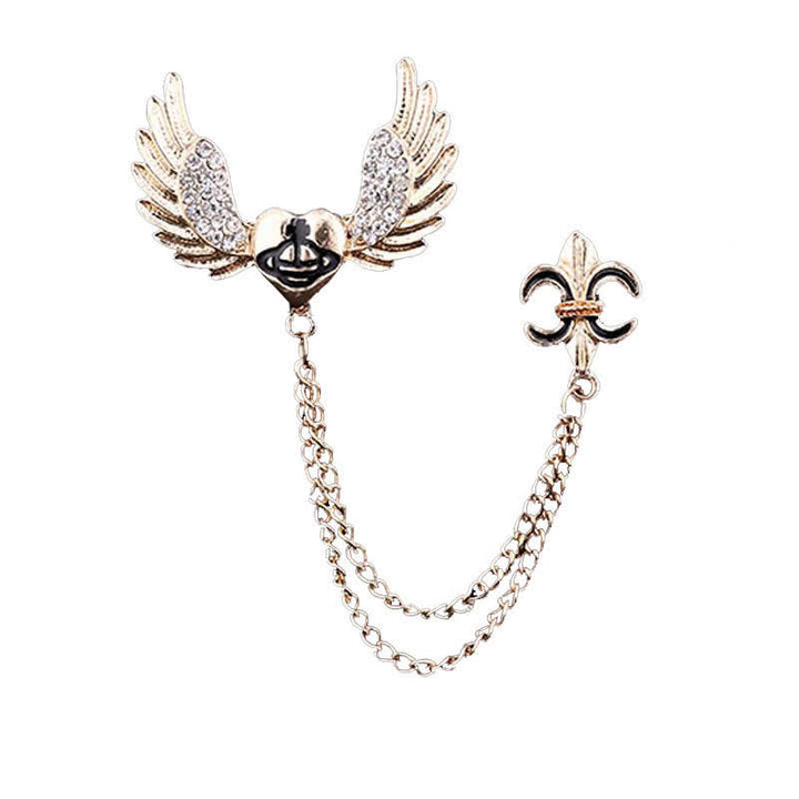 Broche chaîne en forme d'ailes d'ange en forme de cœur pour homme