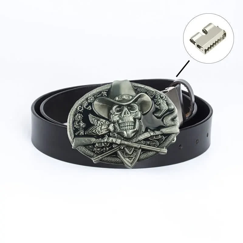 Ceinture en cuir pour homme avec tête de mort et armes croisées
