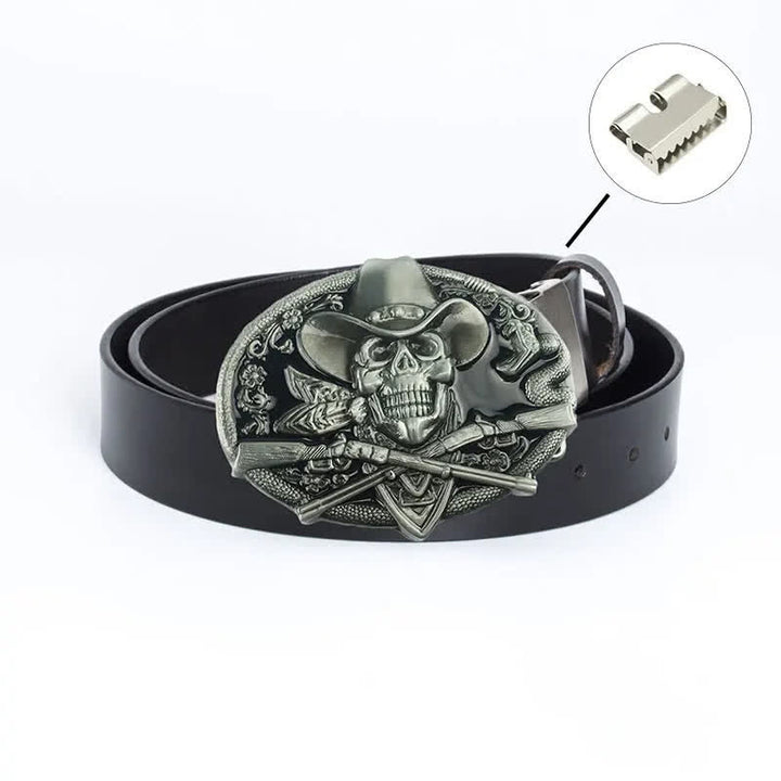 Ceinture en cuir pour homme avec tête de mort et armes croisées