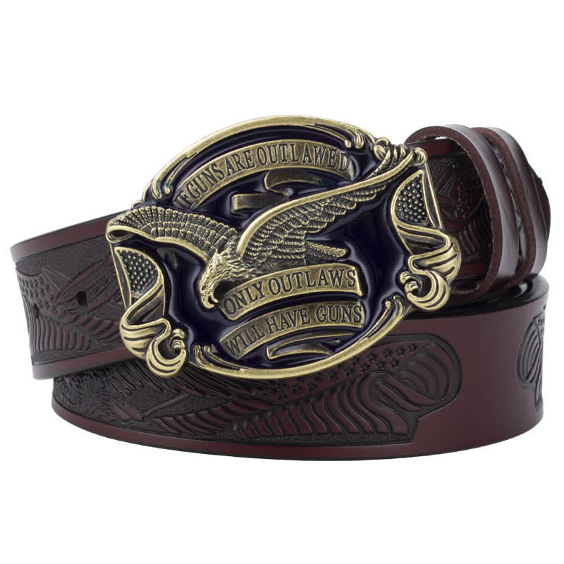 Ceinture en cuir pour homme avec drapeau américain Soaring Eagle