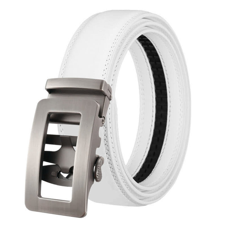Ceinture en cuir à boucle automatique creuse simple pour homme - Blanc - 46 - image 6