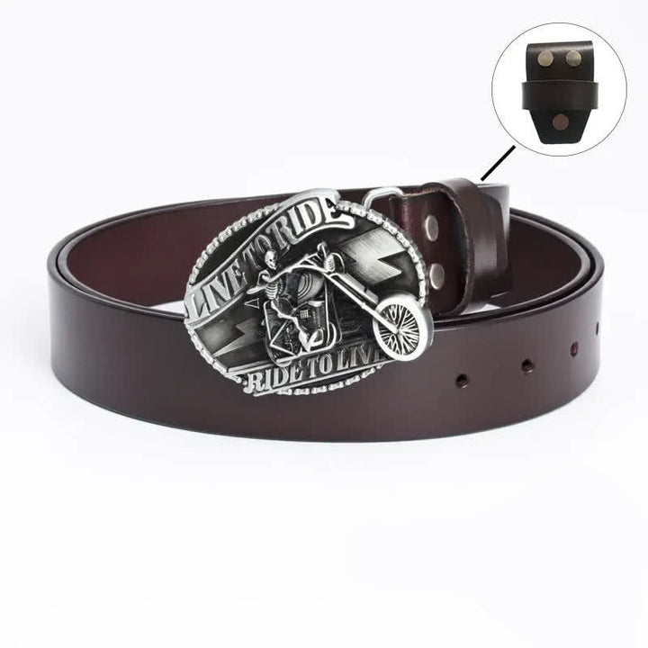Ceinture en cuir pour homme avec tête de mort et squelette de motard