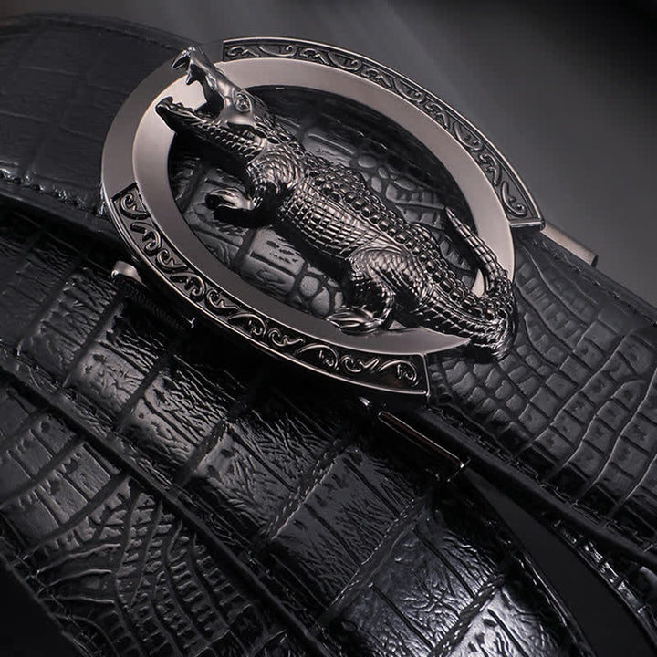 Ceinture en cuir imprimé crocodile à boucle automatique pour homme - image 7