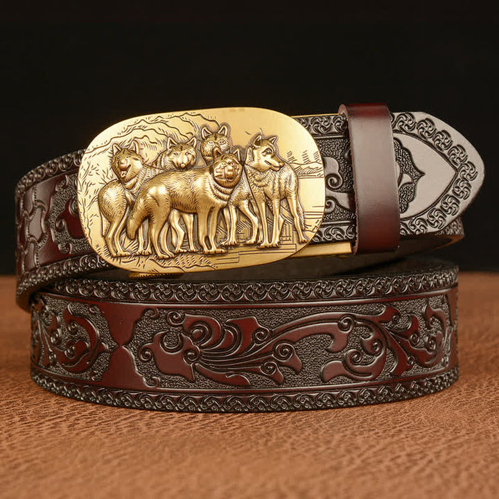 Ceinture en cuir pour homme avec motif rétro de loups
