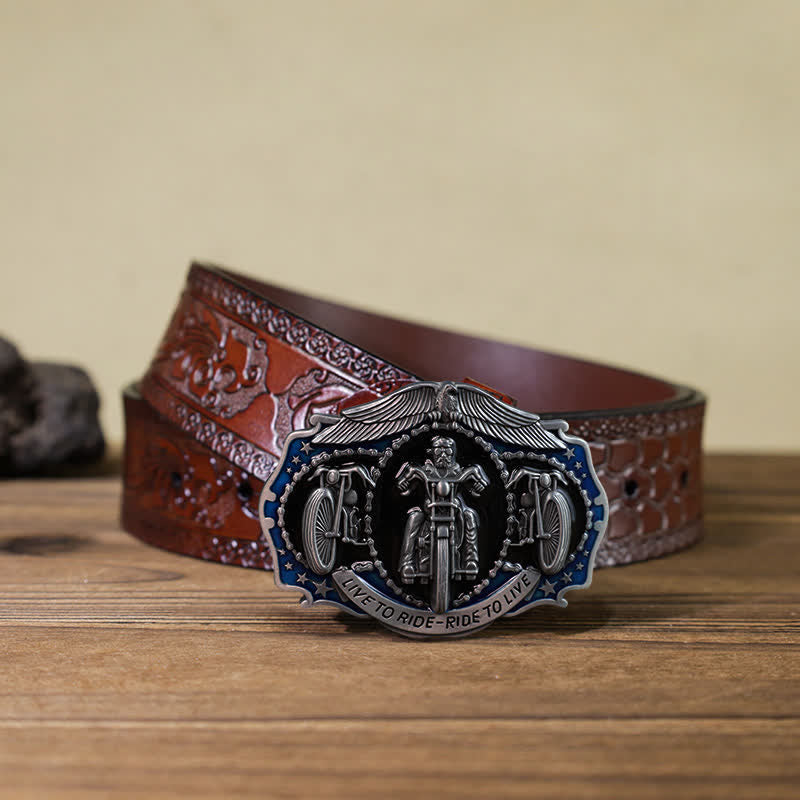 Ceinture en cuir à boucle de moto DIY Live to Ride pour homme