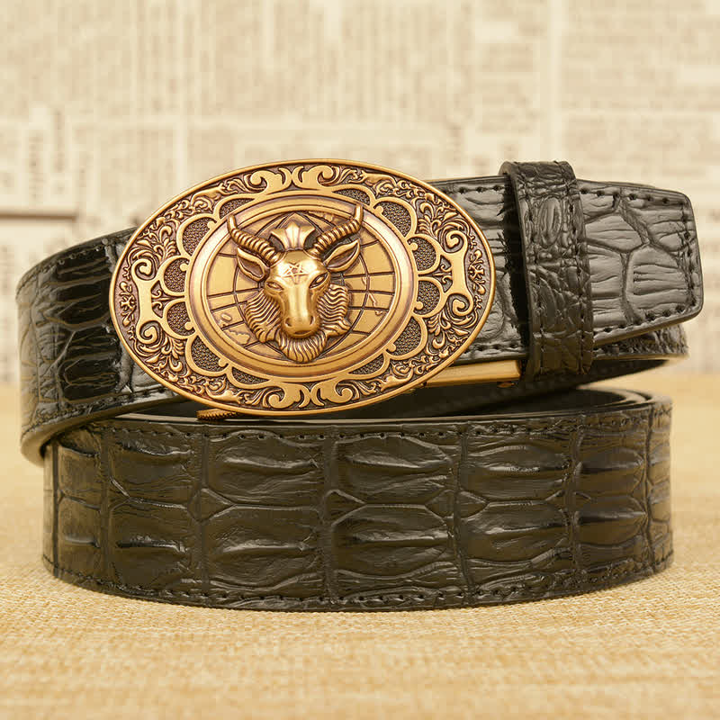 Ceinture en cuir pour homme à motif alligator et chèvre sauvage