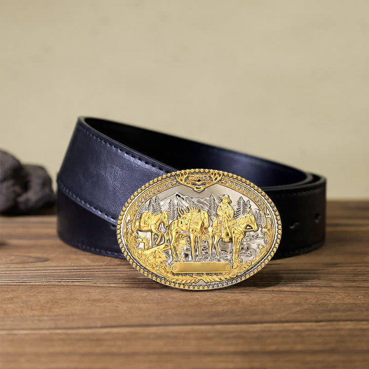 Ceinture en cuir à boucle pour homme avec motif de cheval de cow-boy