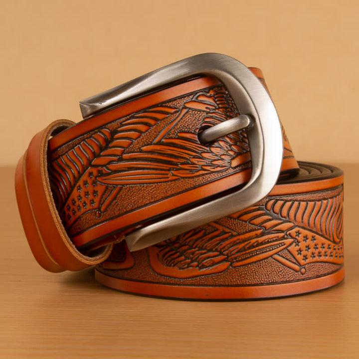 Ceinture en cuir à motif drapeau aigle en relief pour homme