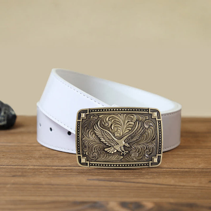 Ceinture en cuir à boucle pour homme avec motif d'aigle planant dans un ciel de rêve