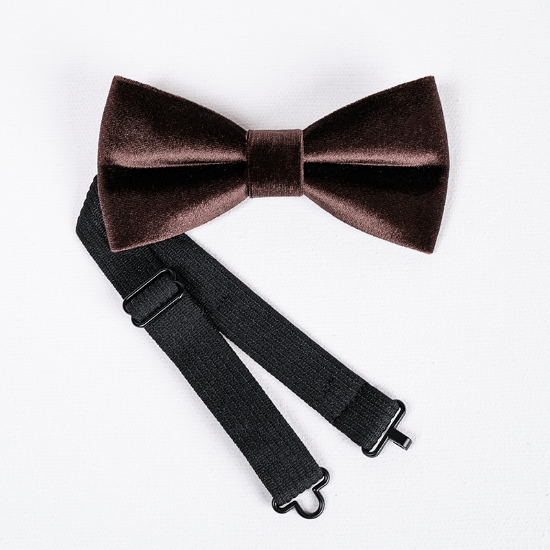 Nœud papillon en velours de couleur unie marron café pour homme