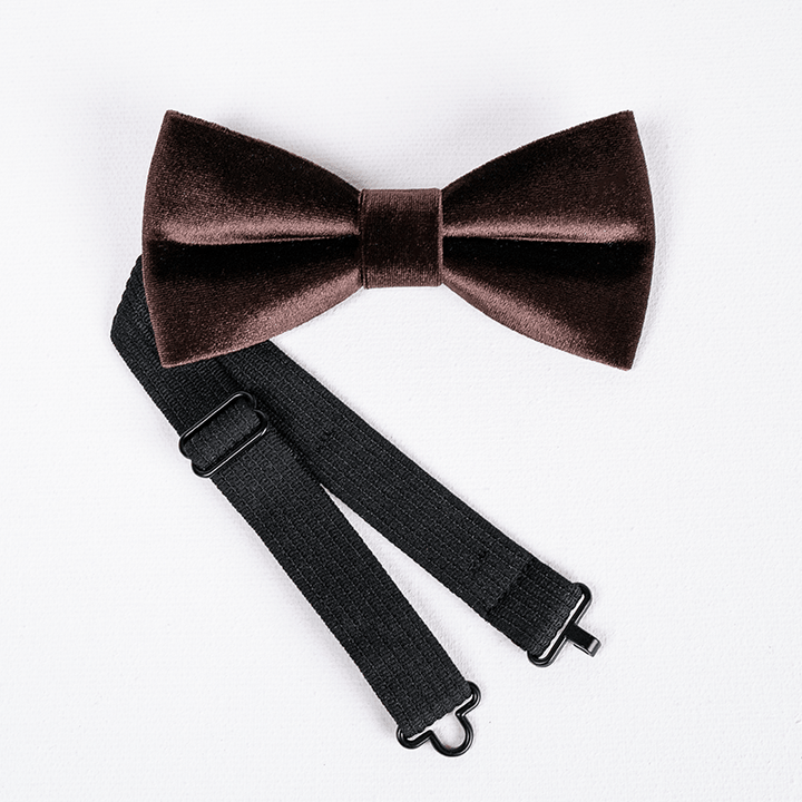 Nœud papillon en velours de couleur unie marron café pour homme