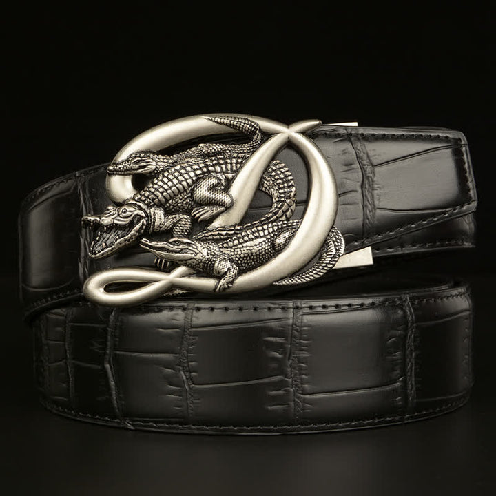 Ceinture en cuir à motif alligator avec boucle en crocodile pour homme