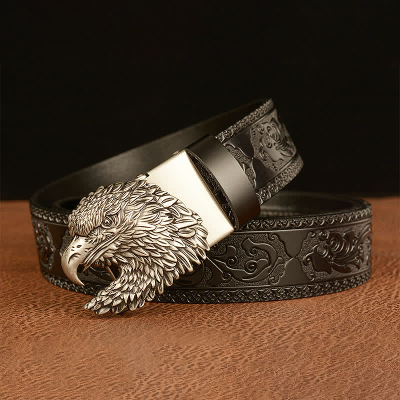 Ceinture en cuir à tête d'aigle tridimensionnelle pour homme