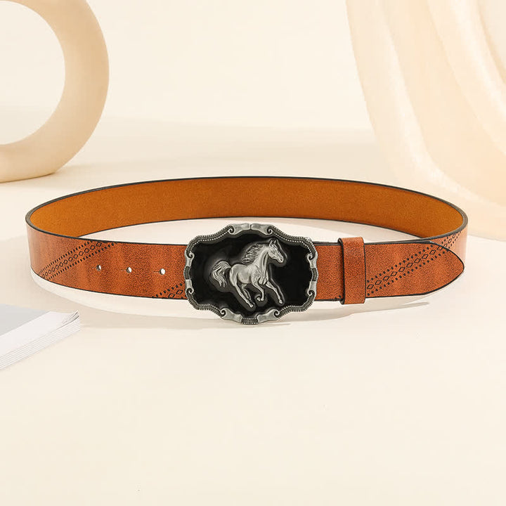 Ceinture en cuir classique argentée pour homme avec boucle en forme de cheval au galop
