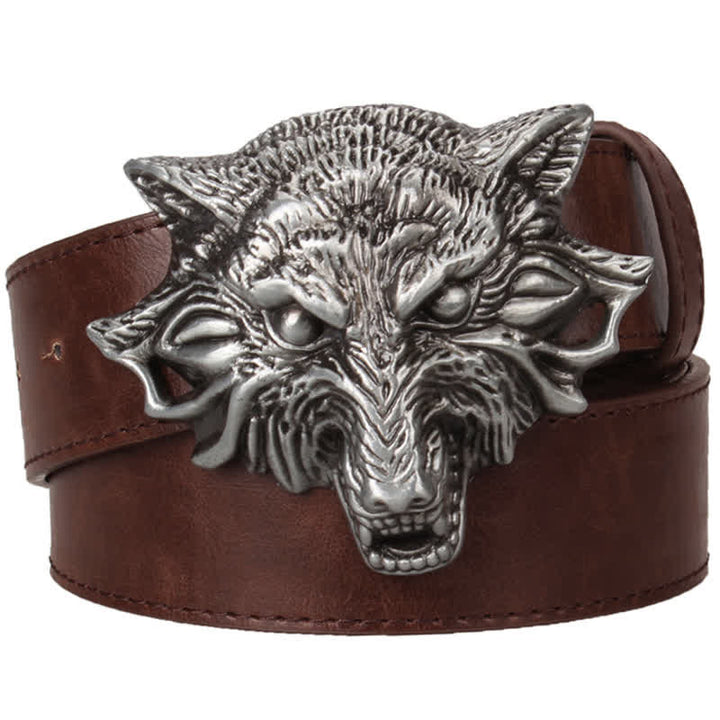 Ceinture en cuir pour homme avec gravure d'animaux en tête de loup féroce