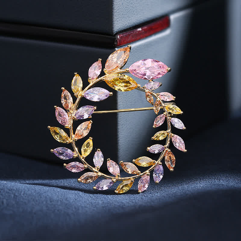 Broche en zircon doré pour femme avec feuilles de blé