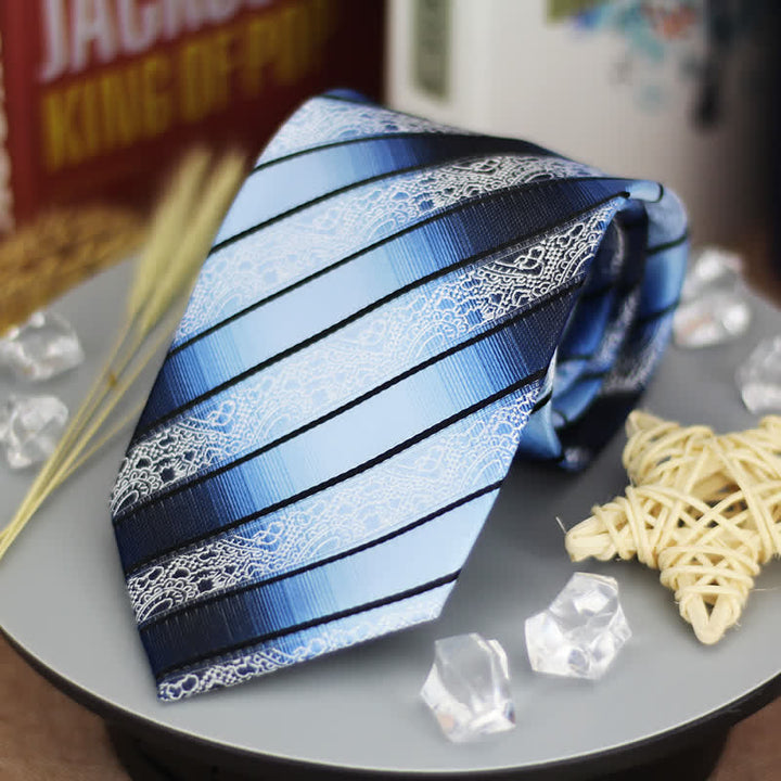 Cravate à rayures et motif cachemire dégradé de bleu pour homme