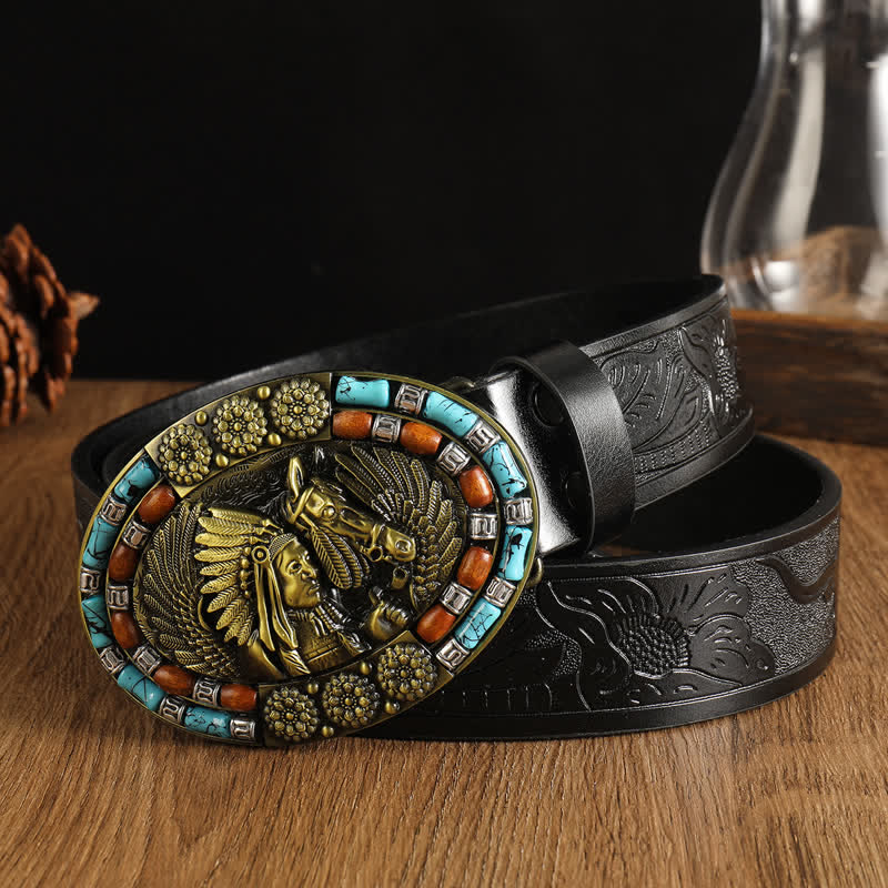 Ceinture en cuir turquoise style bohème indien pour homme