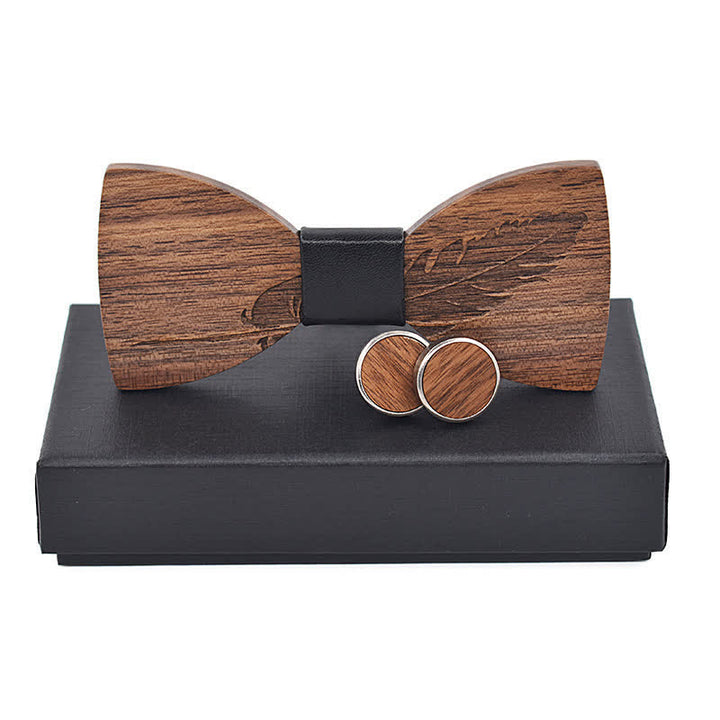 Lot de 2 noeuds papillon en bois gravés en plumes pour homme