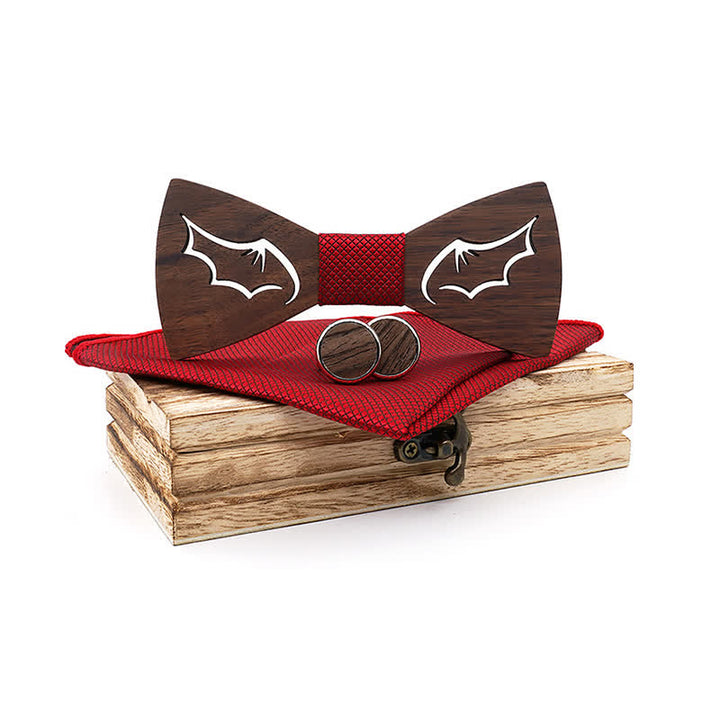 Lot de 3 nœuds papillon en bois avec ailes de démon pour homme