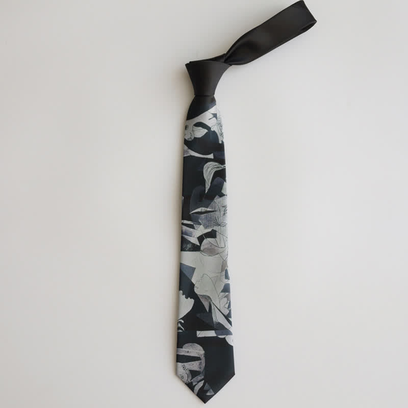 Cravate pour homme avec peinture d'art noire Guernica
