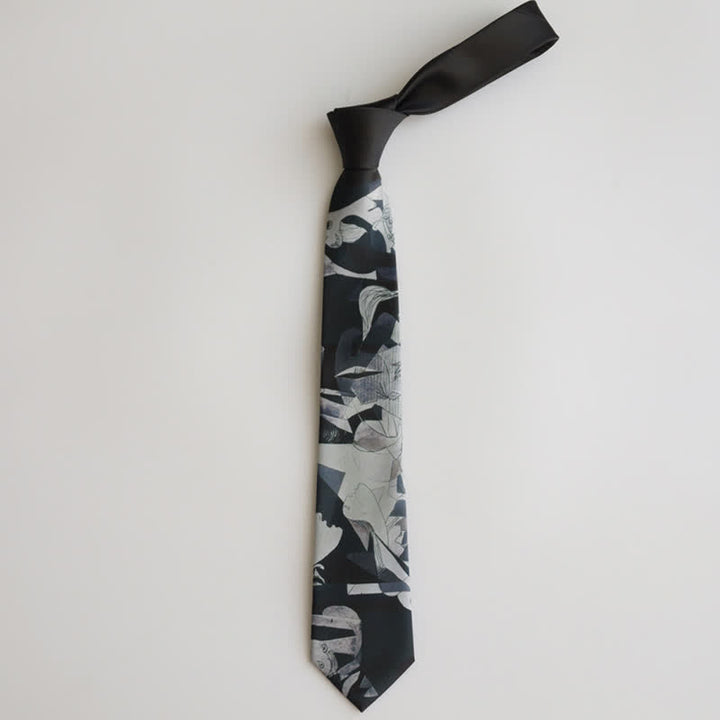 Cravate pour homme avec peinture d'art noire Guernica